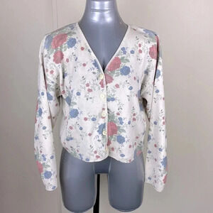 2/$25Vintage Floral the neck button up slouchy cream neutral cardigan sz medium